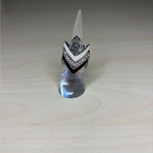 Black and White Chevron Stack Ring with Crystals